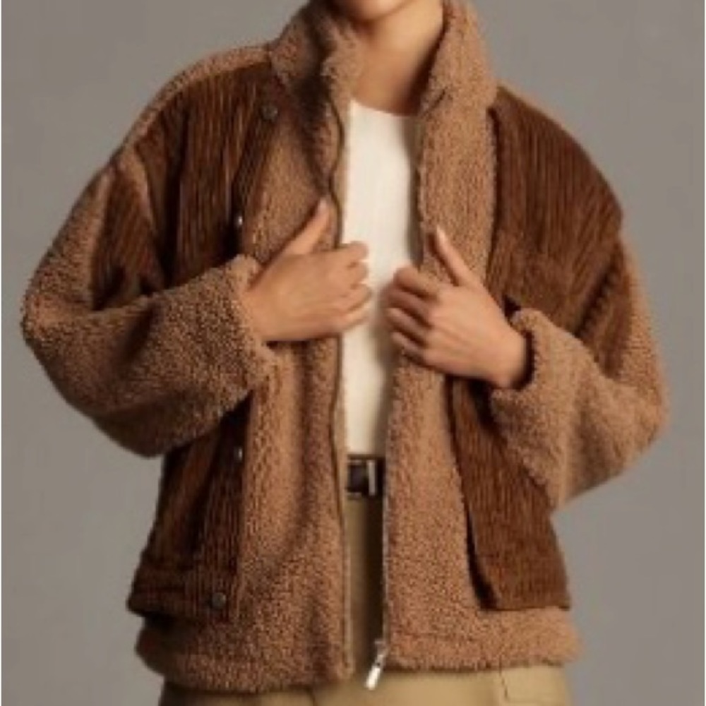 Blanknyc Fuzzy Wuzzy Corduroy Sherpa Mixed Trucker Brown Jacket NWT!Size:L Warm